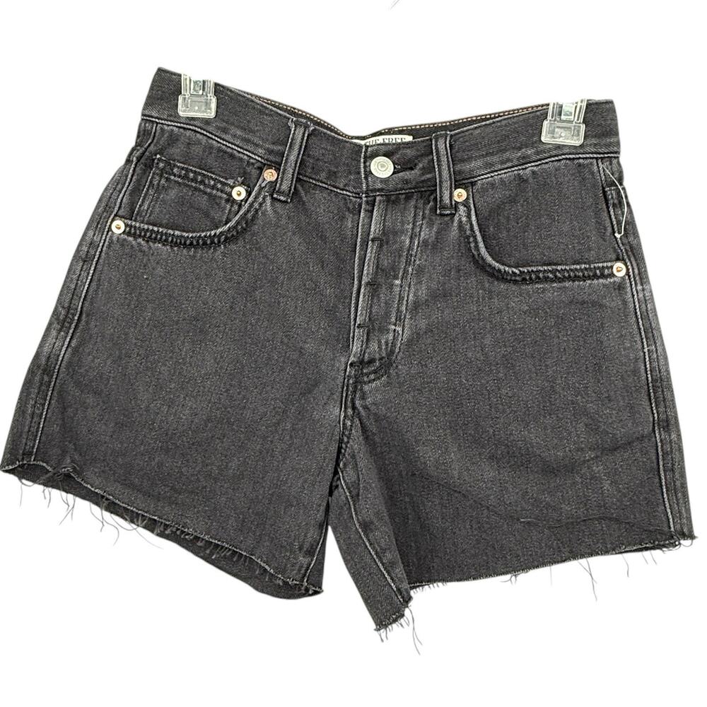 We The Free Womens Shorts‎ Black Denim Cotton Raw Hemline Button Fly Shorts 24